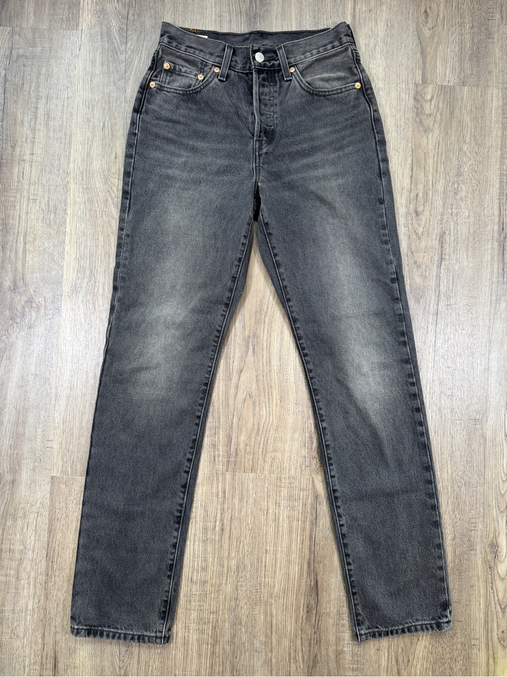 Levi's Premium 501 Original High Rise Straight Leg Button Fly Jeans Washed Black